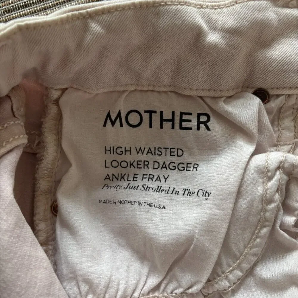 MOTHER | Looker Dagger Ankle Fray Jeans Blush Pink Lace Hem Sz 26